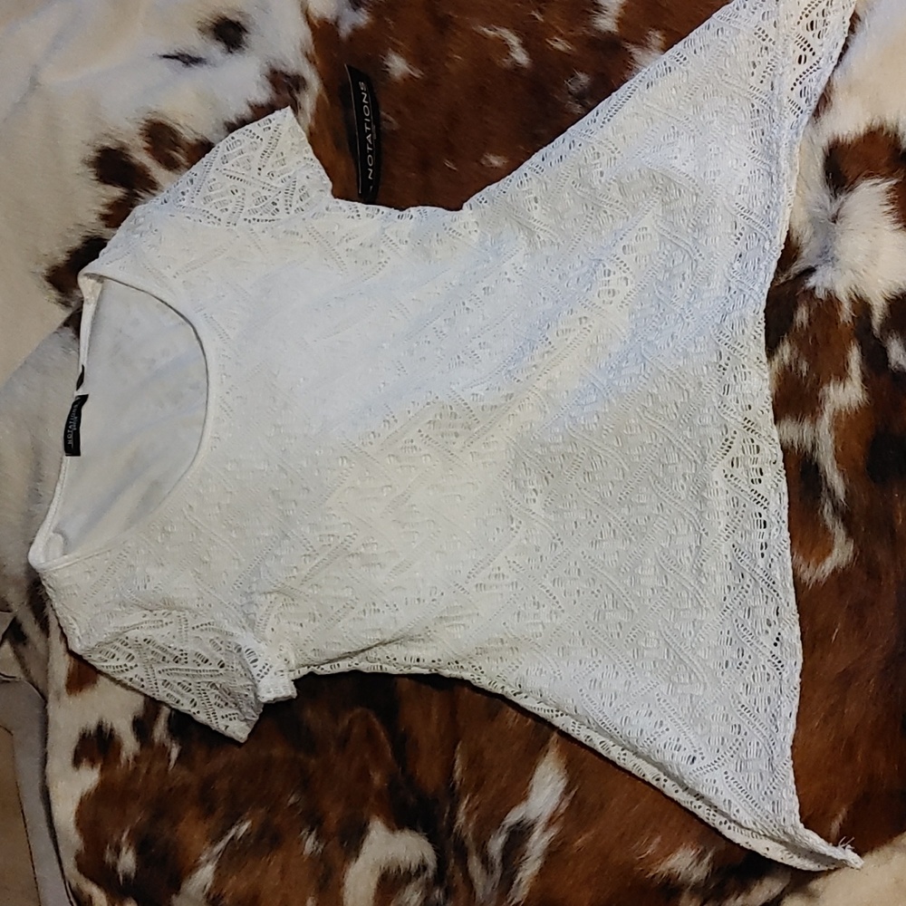 $10 Add On Notations Petite Lace Shirt Sz PXS
